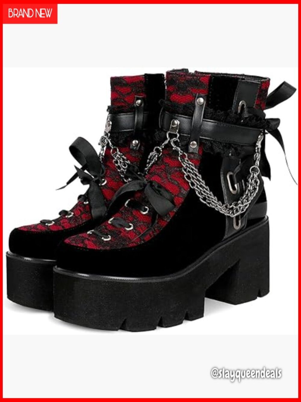 Victorian Lace Platform Ankle Boots Chunky Heels Punk Combat Booties